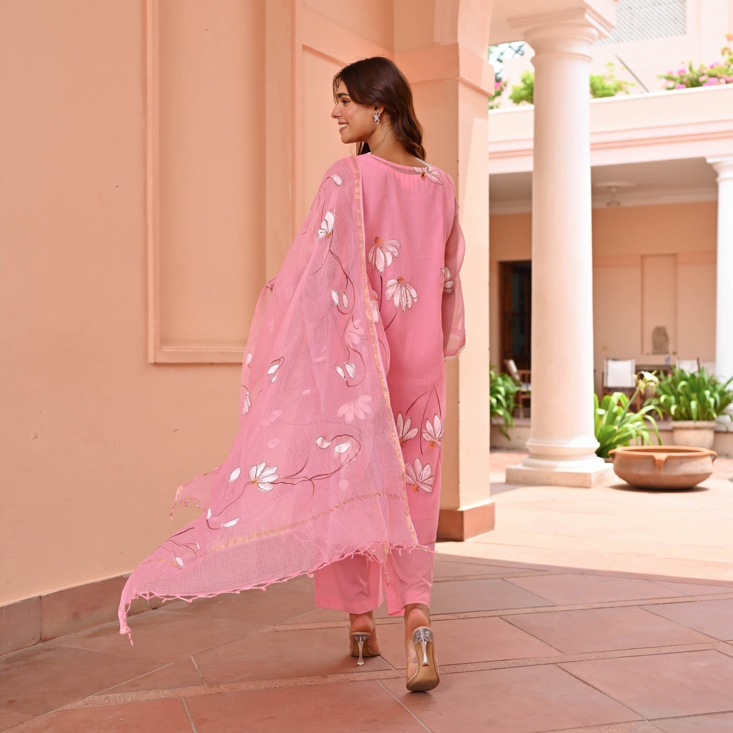 Pink Handpainted Doriya Suit Set