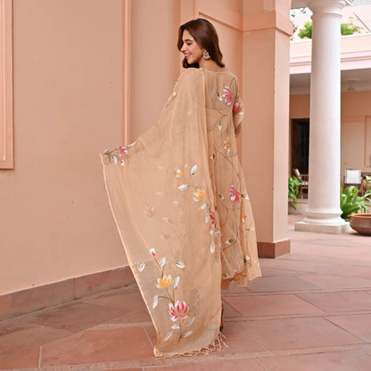 Beige Handpainted Doriya Suit Set