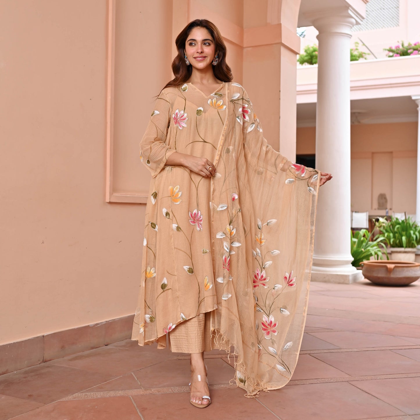 Beige Handpainted Doriya Suit Set