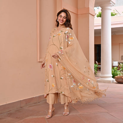 Beige Handpainted Doriya Suit Set