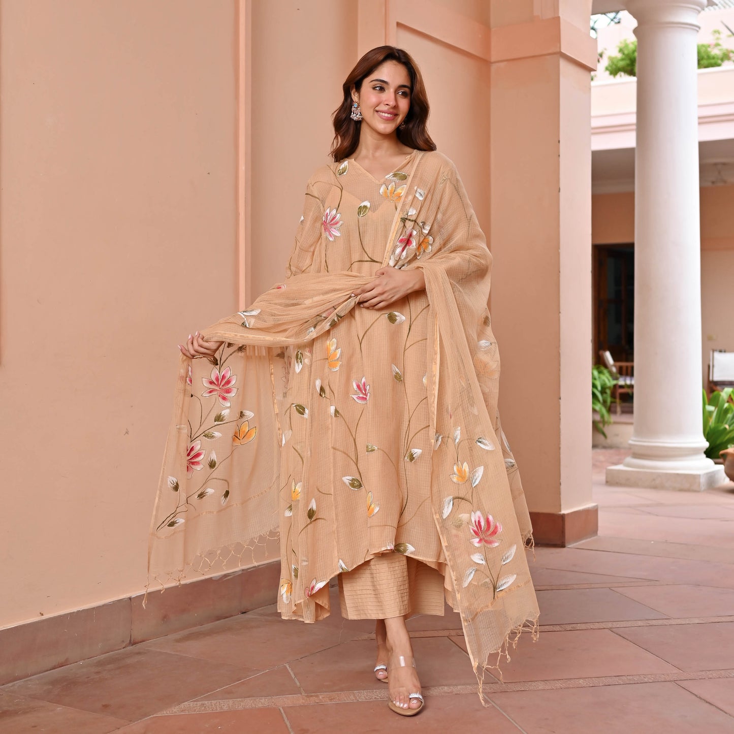 Beige Handpainted Doriya Suit Set