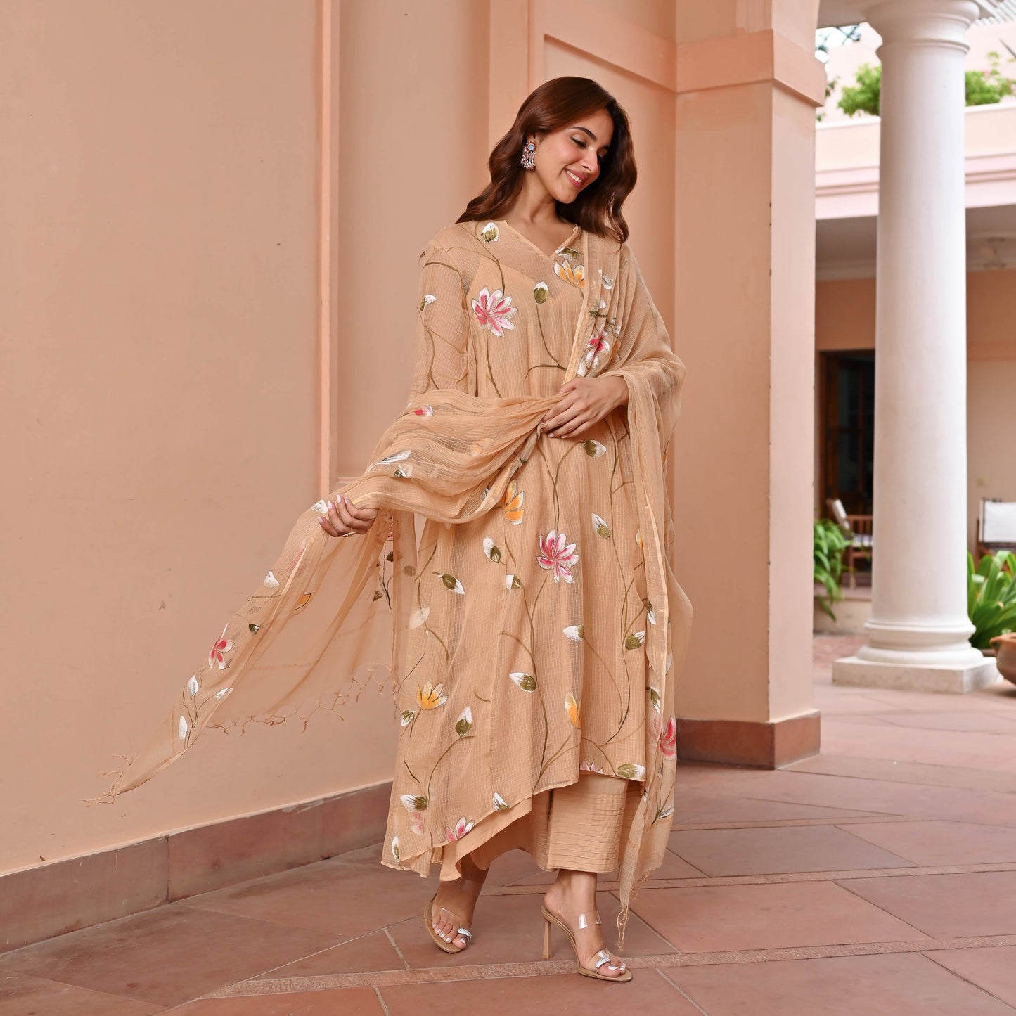 Beige Handpainted Doriya Suit Set