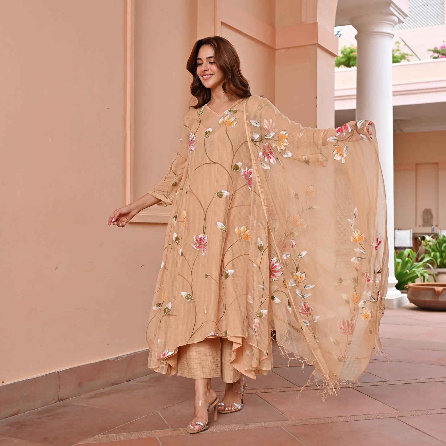 Beige Handpainted Doriya Suit Set
