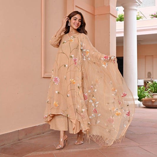 Beige Handpainted Doriya Suit Set