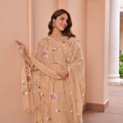 Beige Handpainted Doriya Suit Set