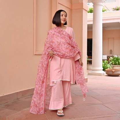 Pink Suit With Printed Dupatta