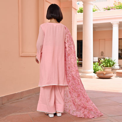 Pink Suit With Printed Dupatta