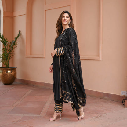 Black Glitter Cotton Silk Suit Set
