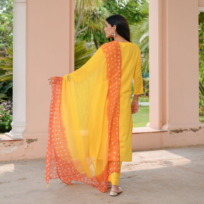 Yellow Bandhej Cotton Suit Set