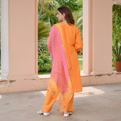 Orange Bandhej Cotton Suit Set