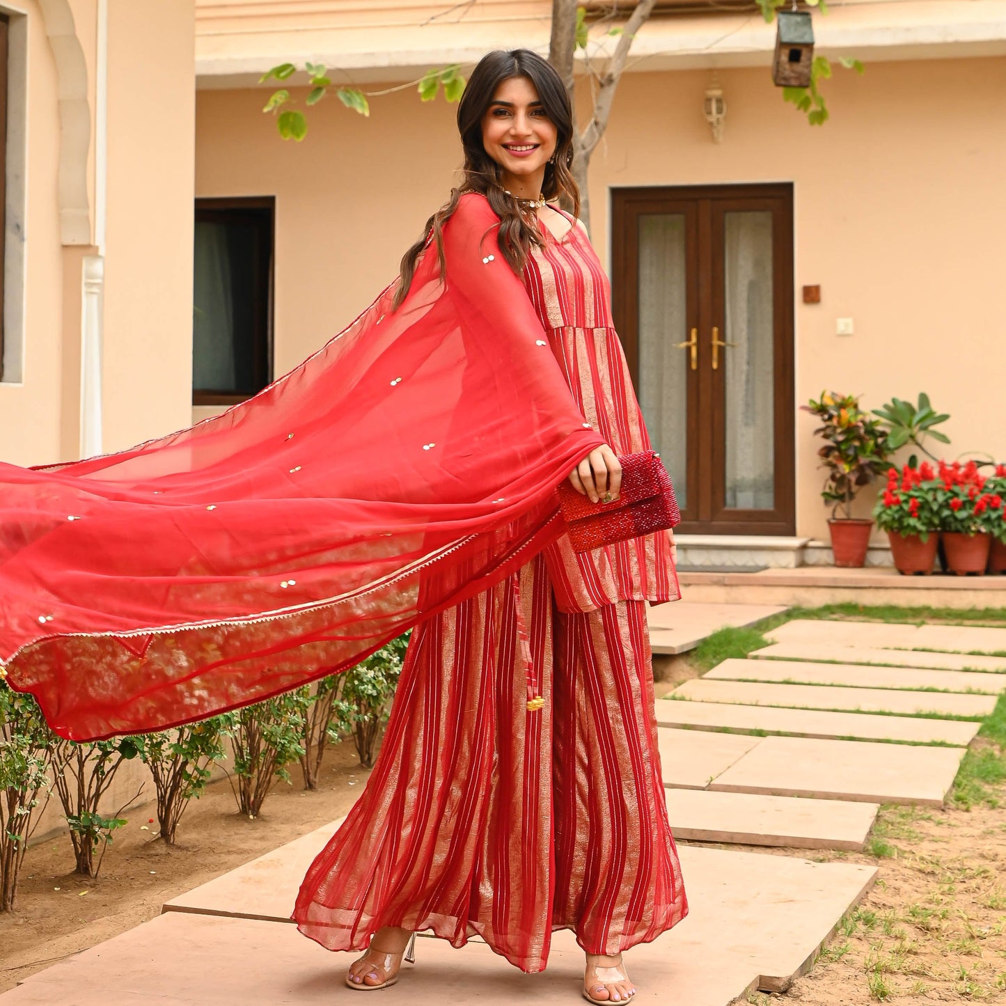 Candy Red Lurex Suit Set