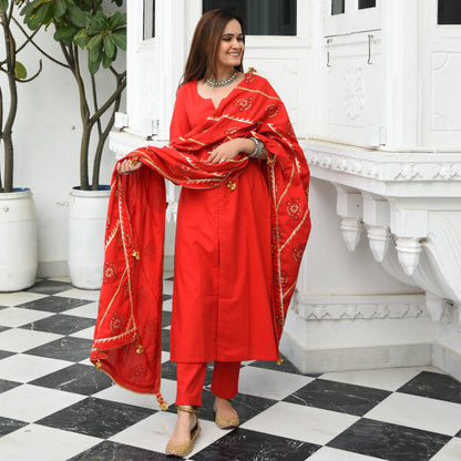 Tomato Red Cotton Suit Set