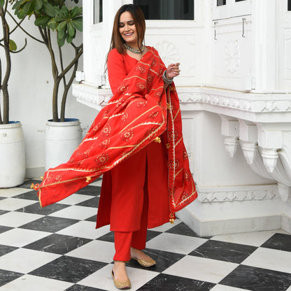 Tomato Red Cotton Suit Set
