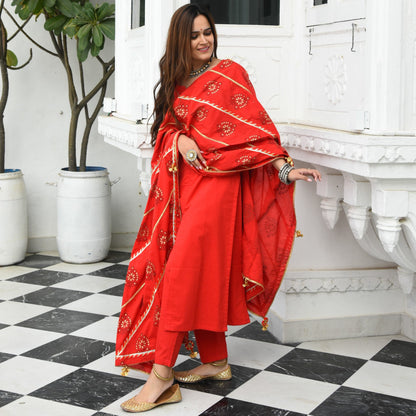 Tomato Red Cotton Suit Set