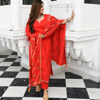 Tomato Red Cotton Suit Set