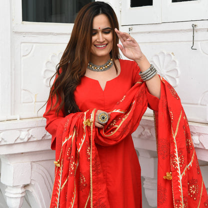 Tomato Red Cotton Suit Set