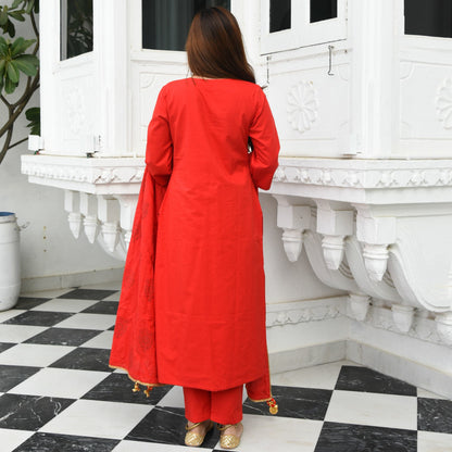 Tomato Red Cotton Suit Set