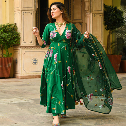 Sakhi Fashions Bright Green Handpainted Suit Set