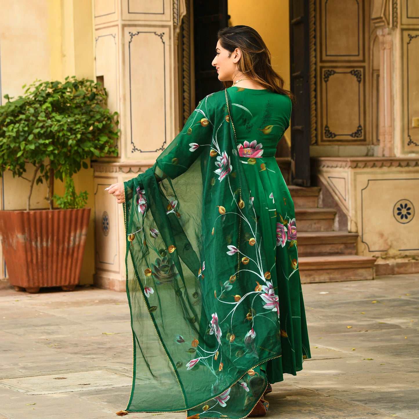 Sakhi Fashions Bright Green Handpainted Suit Set