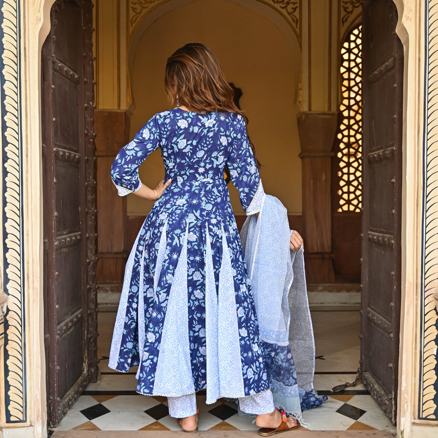 Sakhi Fashions Berry Blue Handblock Printed Suit Set