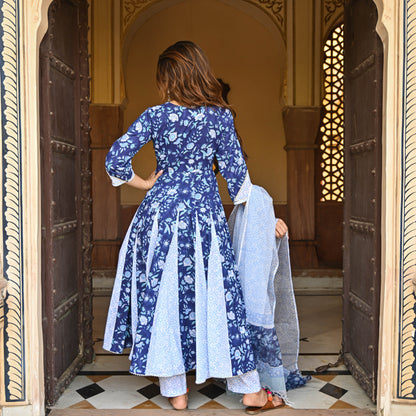 Sakhi Fashions Berry Blue Handblock Printed Suit Set