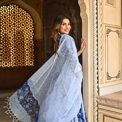Sakhi Fashions Berry Blue Handblock Printed Suit Set