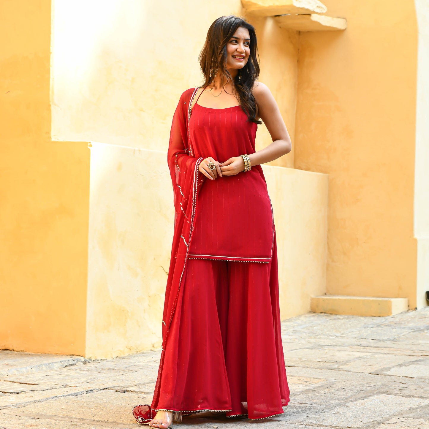Sakhi Fashions Apple Red Sequin Salwar Suit
