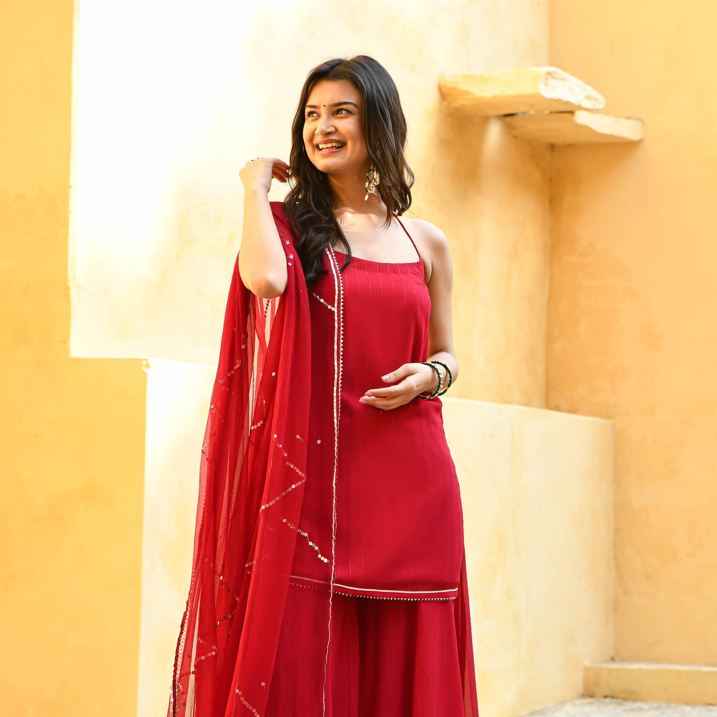 Sakhi Fashions Apple Red Sequin Salwar Suit