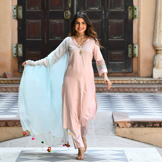 Baby Blue Pink Embroidered Salwar Suit