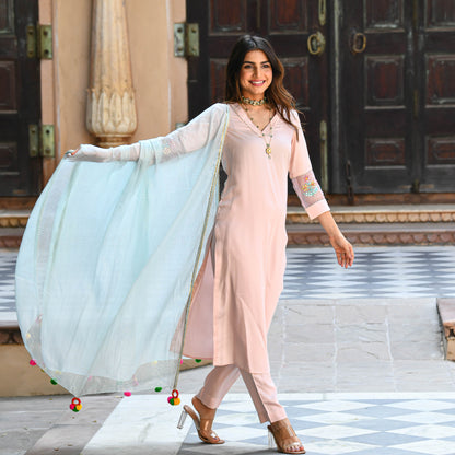 Baby Blue Pink Embroidered Salwar Suit