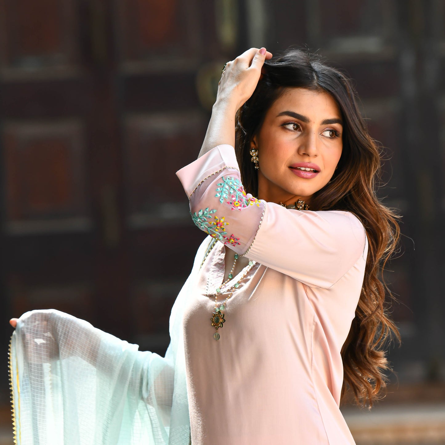 Baby Blue Pink Embroidered Salwar Suit