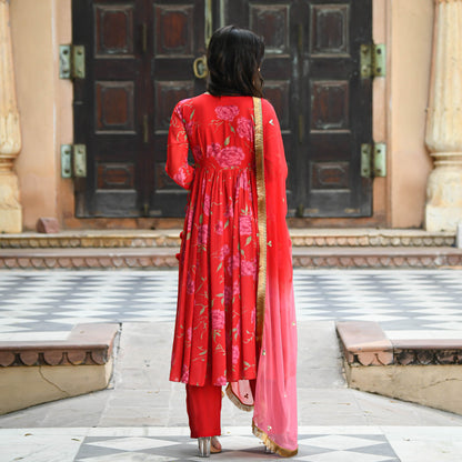 Sakhi Fashions Bright Red Floral Print Salwar Suit