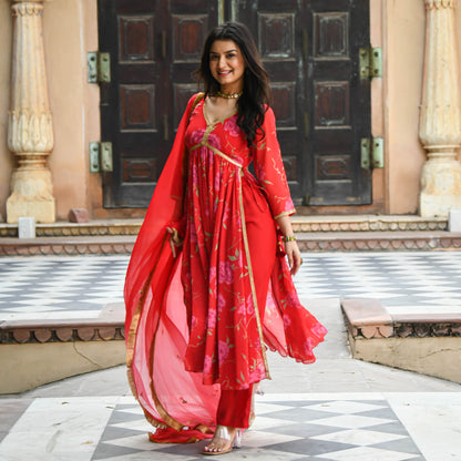 Sakhi Fashions Bright Red Floral Print Salwar Suit
