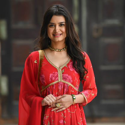 Sakhi Fashions Bright Red Floral Print Salwar Suit