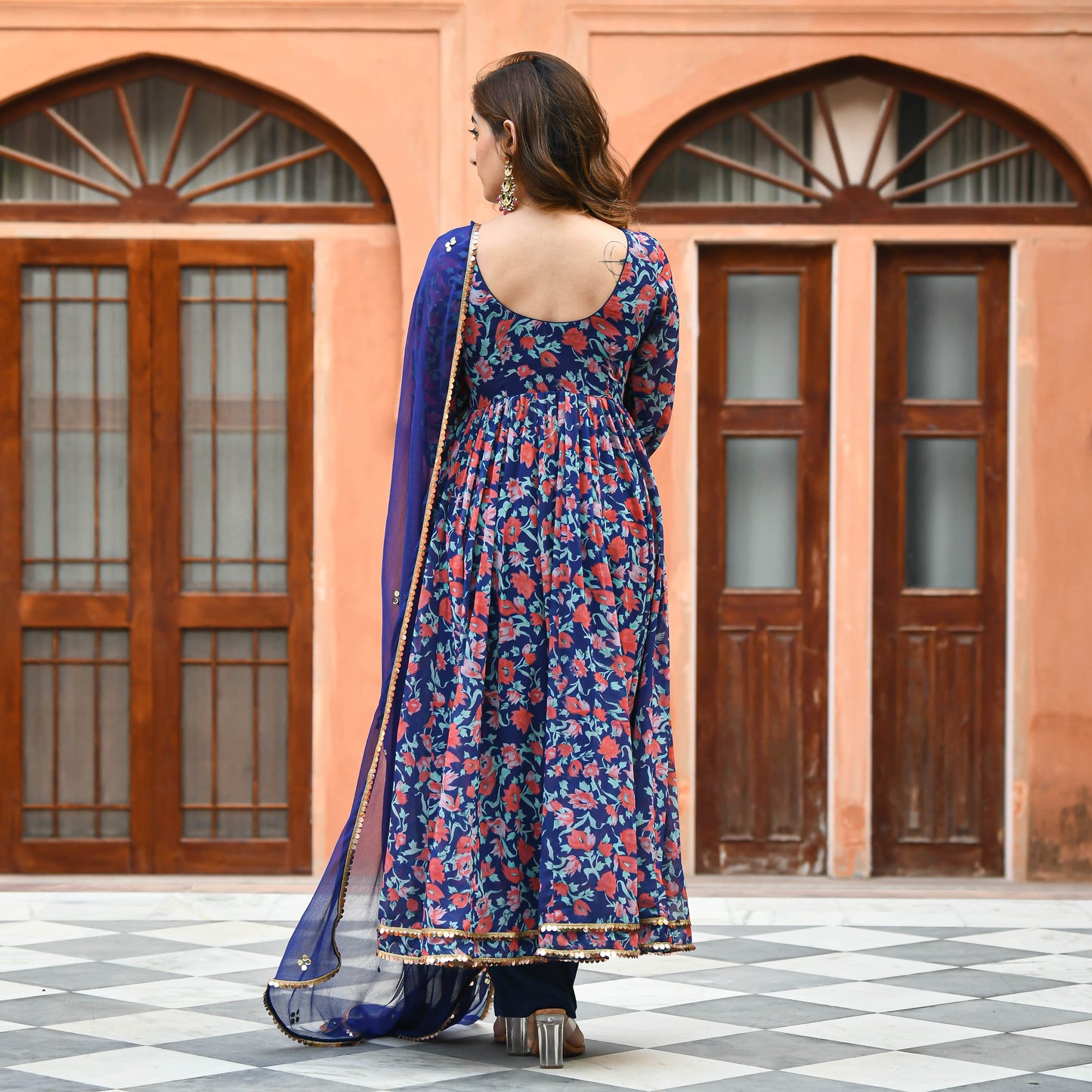 Deep Blue Floral Print Salwar Suit