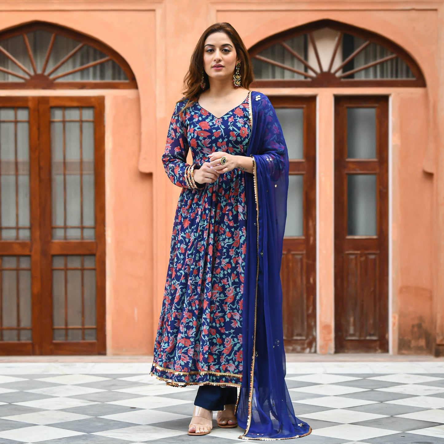 Deep Blue Floral Print Salwar Suit