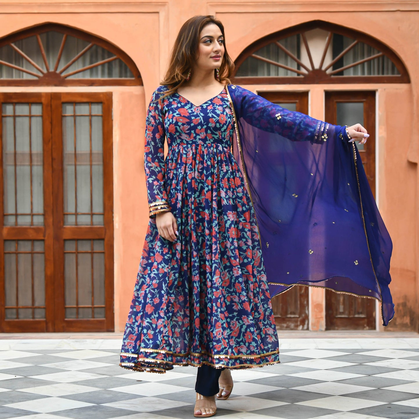 Deep Blue Floral Print Salwar Suit