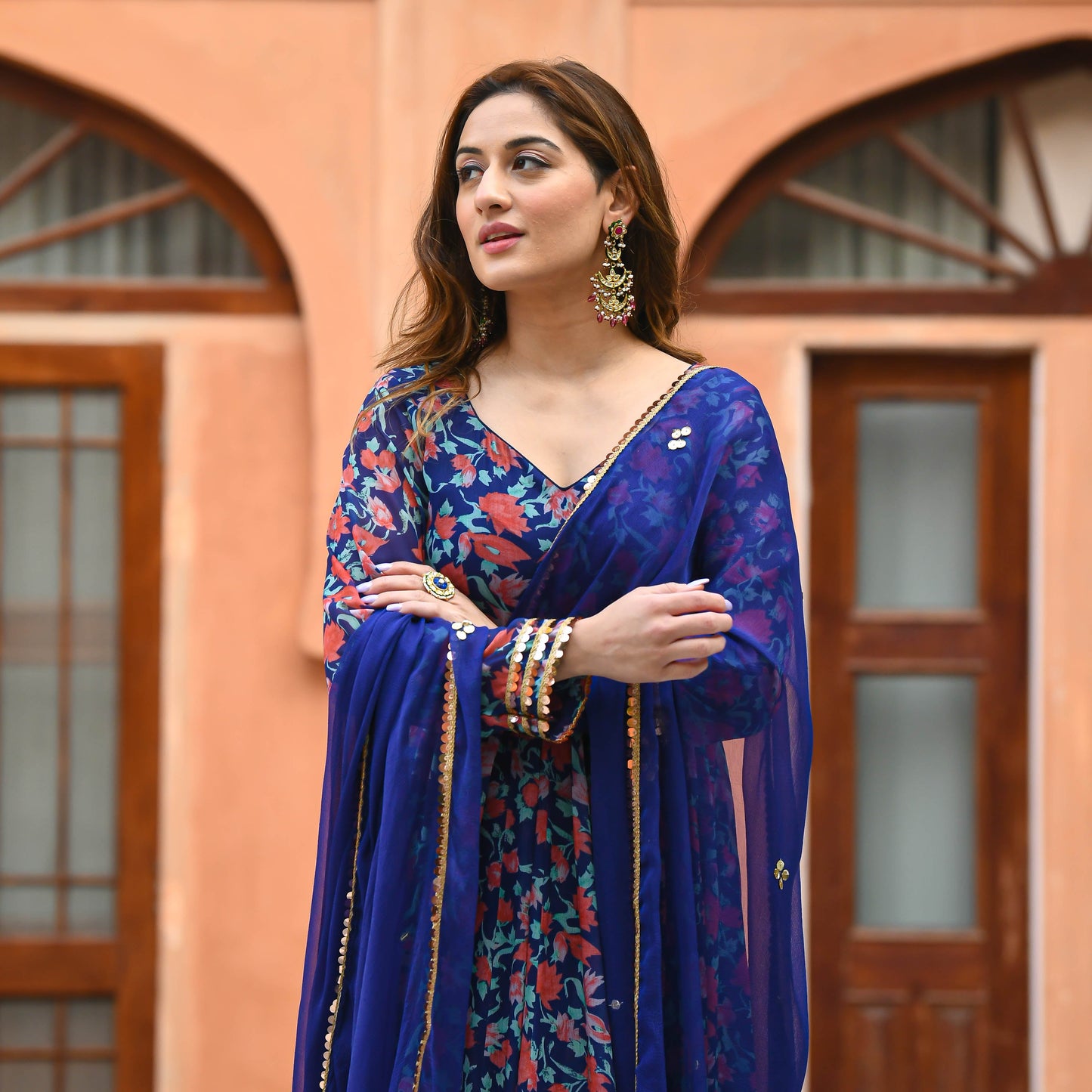 Deep Blue Floral Print Salwar Suit