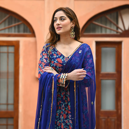 Deep Blue Floral Print Salwar Suit