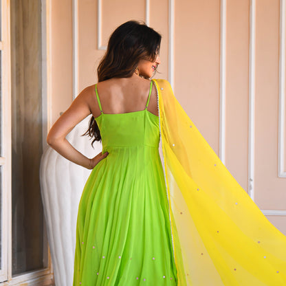 Sakhi Fashions Yellow Green Mirror Work Suit Set
