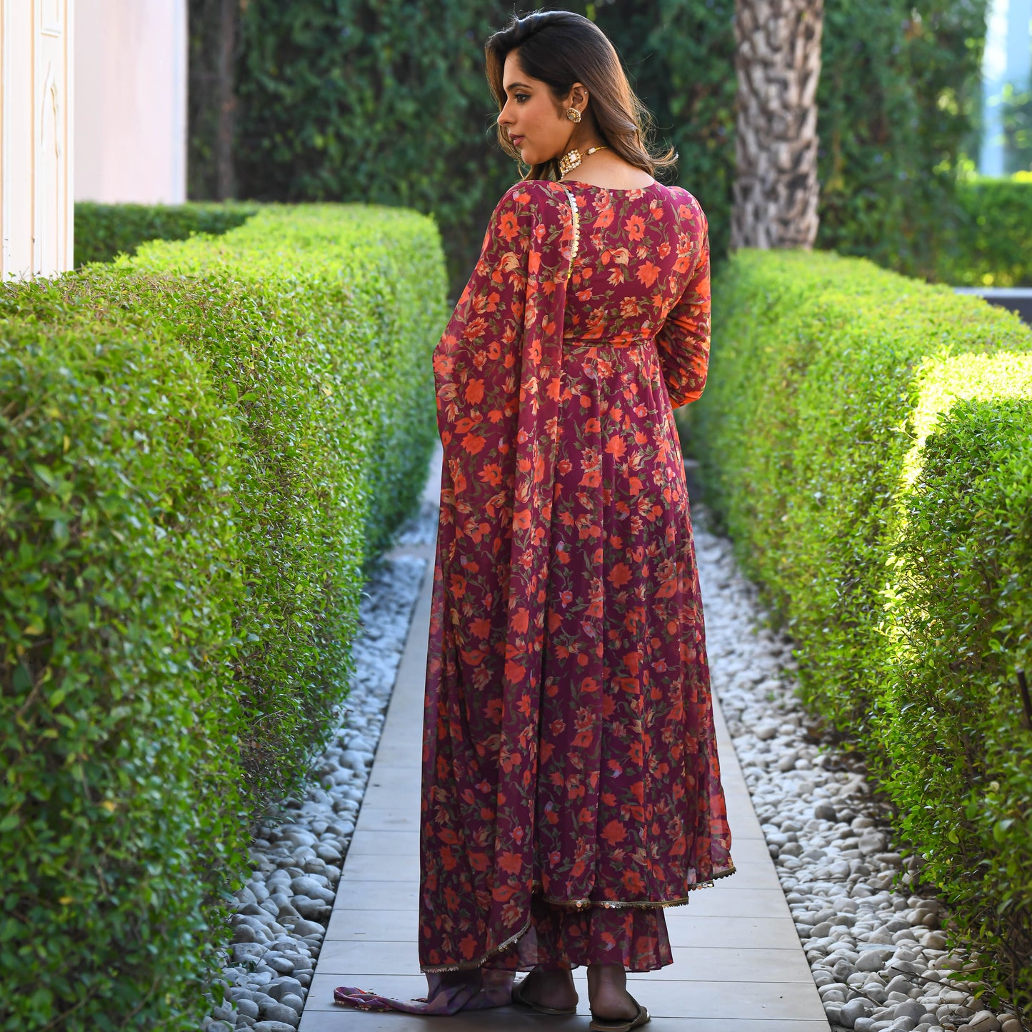 Maroon Floral Print Georgette Salwar Suit