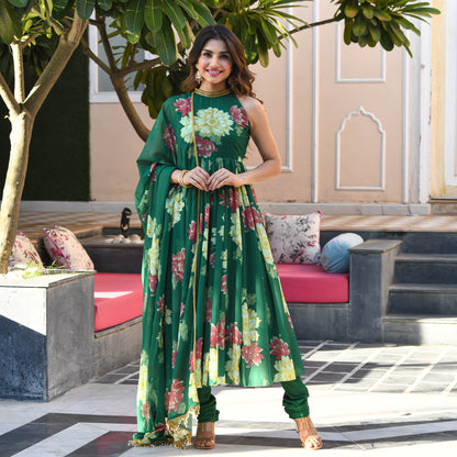 Sakhi Fashions Dark Green Floral Print Georgette Salwar Suit