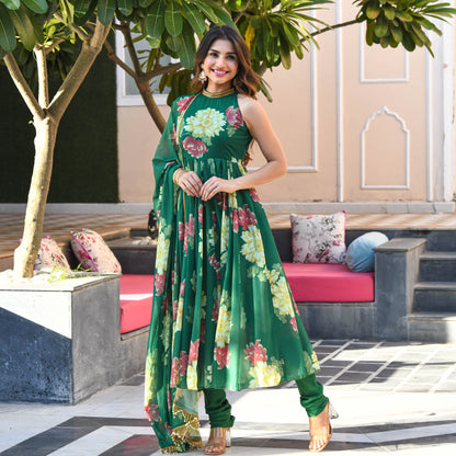 Sakhi Fashions Dark Green Floral Print Georgette Salwar Suit