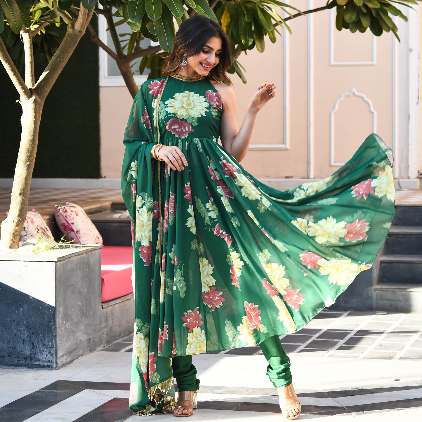 Sakhi Fashions Dark Green Floral Print Georgette Salwar Suit