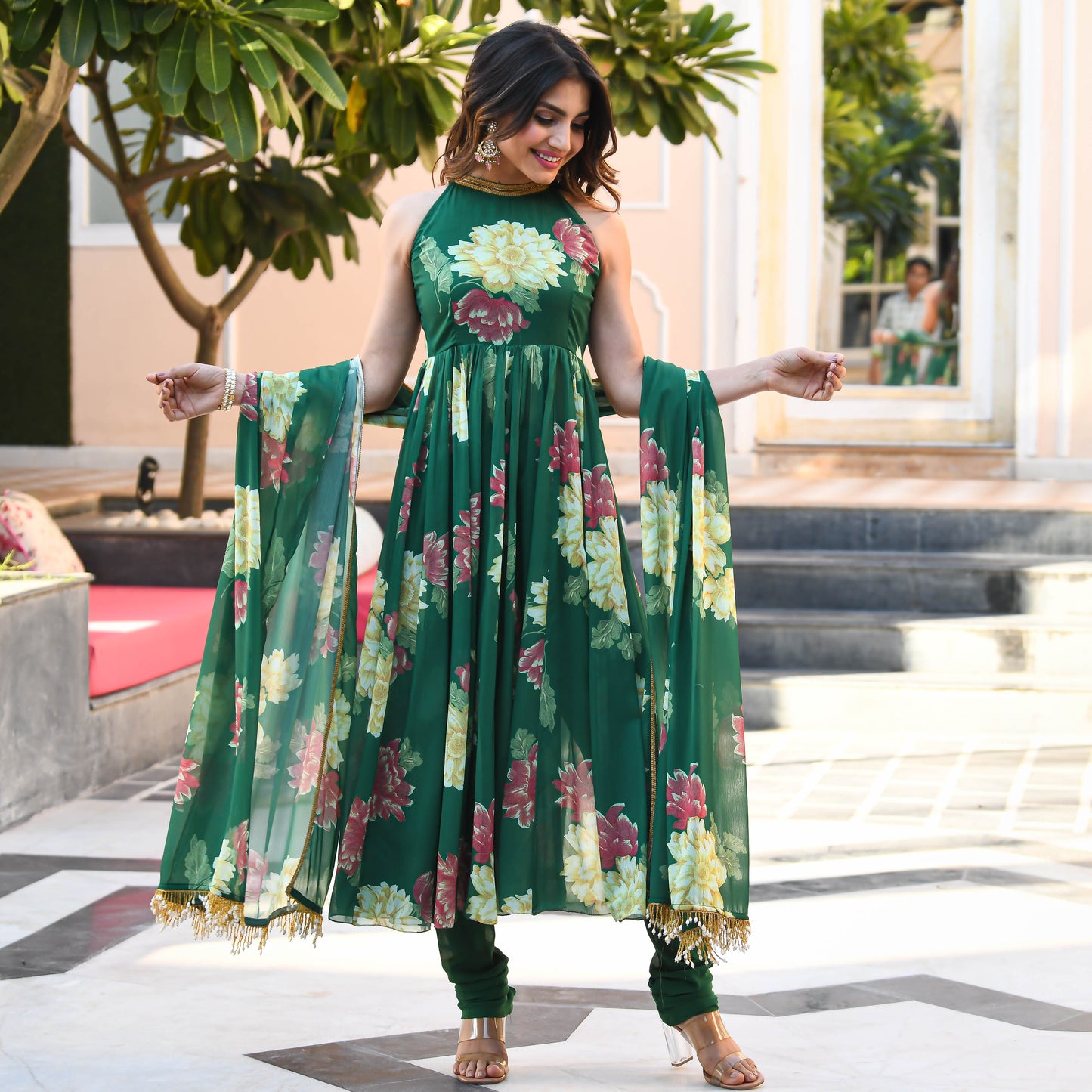 Sakhi Fashions Dark Green Floral Print Georgette Salwar Suit