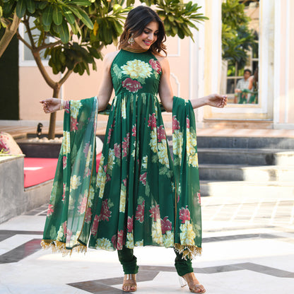Sakhi Fashions Dark Green Floral Print Georgette Salwar Suit