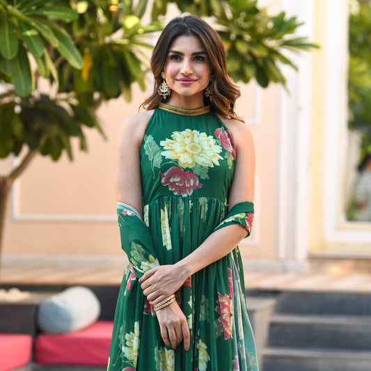 Sakhi Fashions Dark Green Floral Print Georgette Salwar Suit